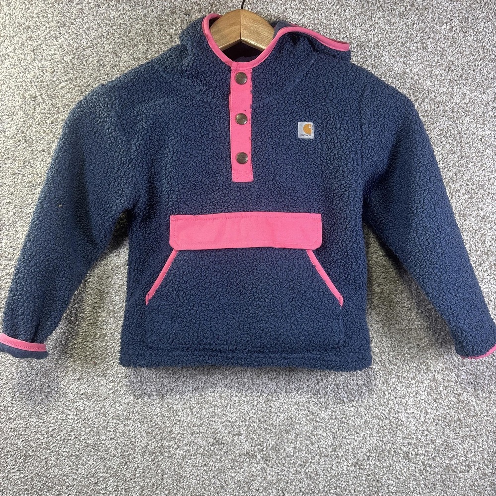 Carhartt Kids Navy Pink Sherpa Fleece Hoodie Pullover TK9898-G Size‎ 5
